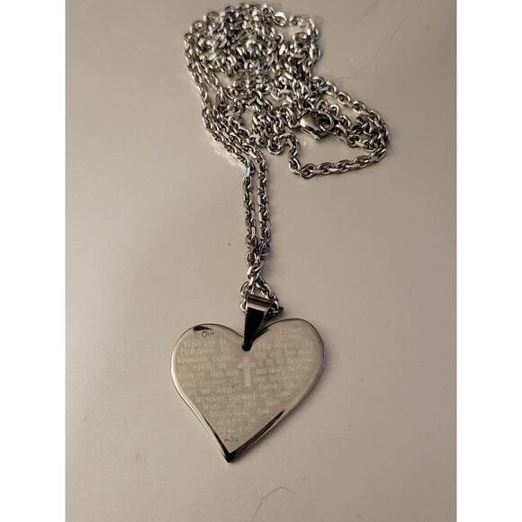 Stainless Steel Heart Necklace with Lords Prayer - Picture 3 of 7
